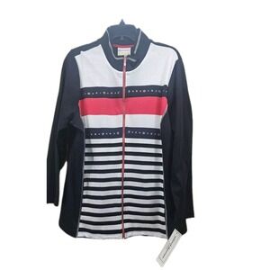 Alfred Dunner Grand Boulevard Striped Knit Full Zip Studded Jacket Size 18 NWT